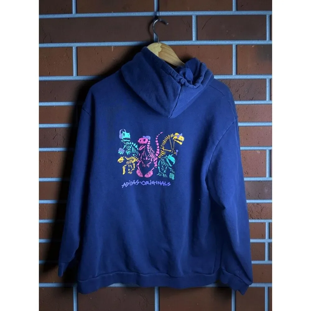 Adidas Originals Heavyweight Dinosaur Graphic Hoodie Men's 2XL Blue